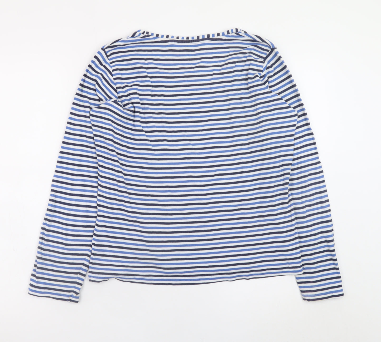 EWM Womens Blue Striped Long Sleeve Cotton T-Shirt Size 14