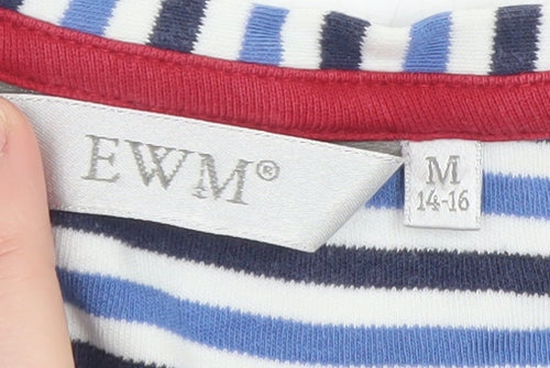 EWM Womens Blue Striped Long Sleeve Cotton T-Shirt Size 14