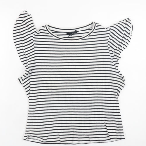 New Look Women's Black Striped Flutter Sleeve Cotton T-Shirt Size 18
