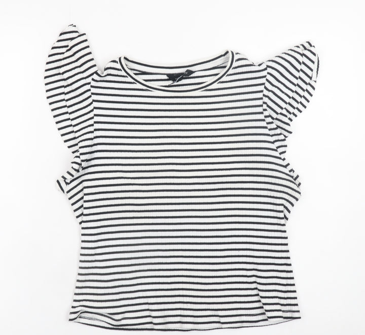 New Look Women's Black Striped Flutter Sleeve Cotton T-Shirt Size 18
