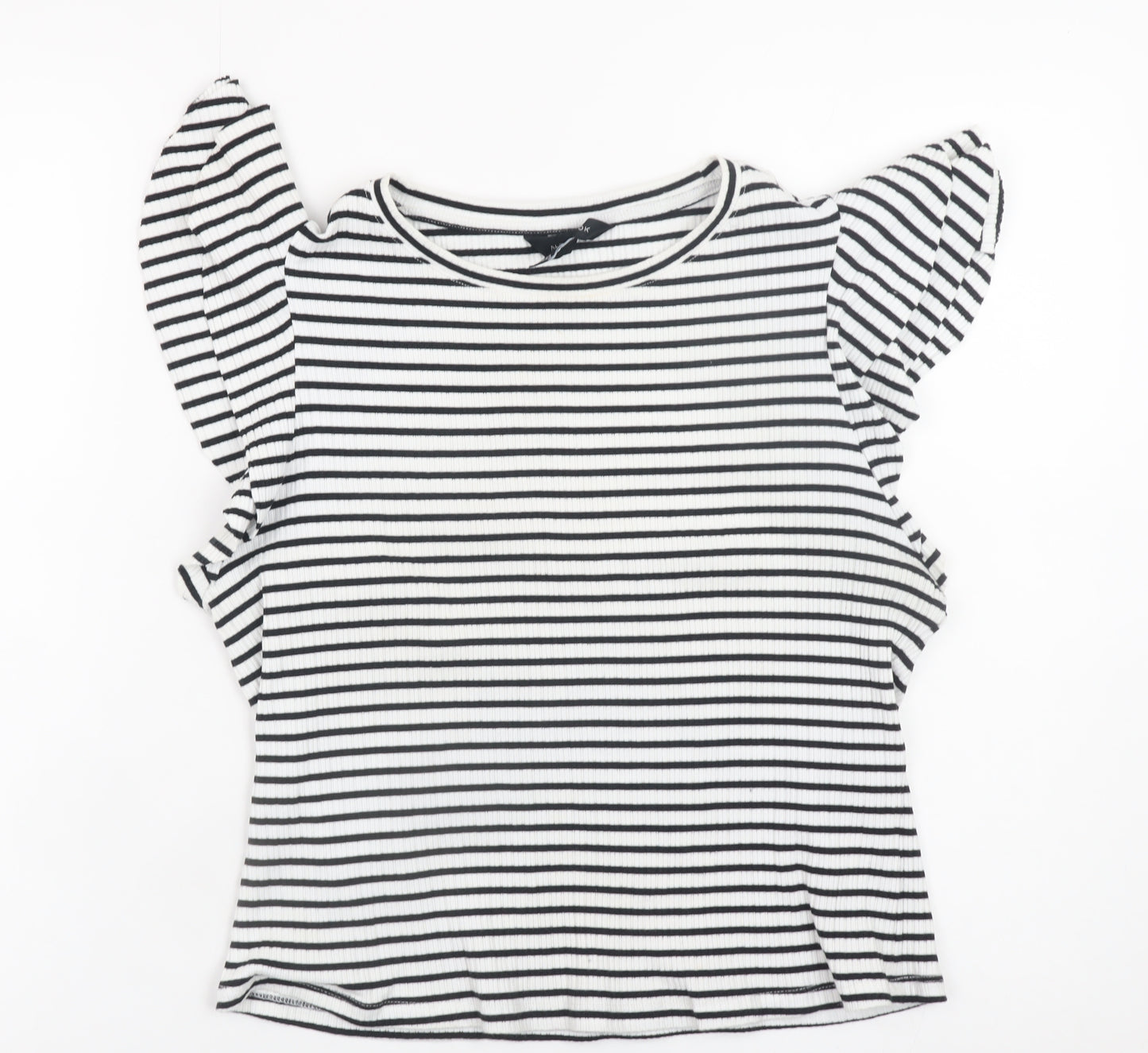 New Look Women's Black Striped Flutter Sleeve Cotton T-Shirt Size 18