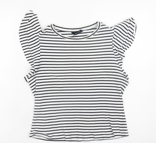New Look Women's Black Striped Flutter Sleeve Cotton T-Shirt Size 18