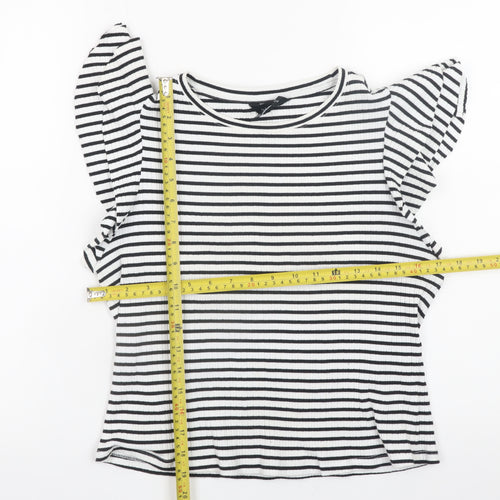 New Look Women's Black Striped Flutter Sleeve Cotton T-Shirt Size 18