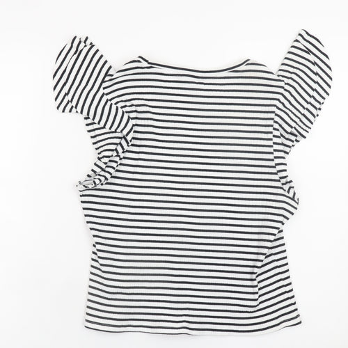 New Look Women's Black Striped Flutter Sleeve Cotton T-Shirt Size 18