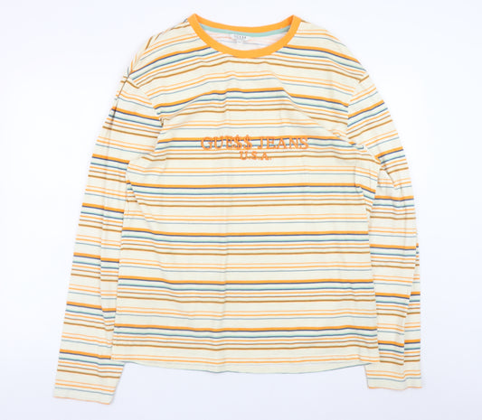 GUESS Originals Men's Beige Orange Striped Long Sleeve T-Shirt M
