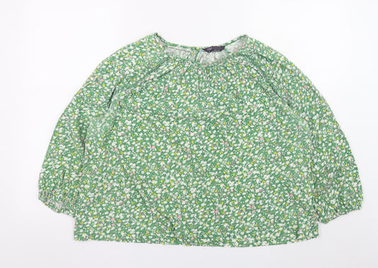 Marks and Spencer Women Green Floral Cotton Tunic Blouse Size 16