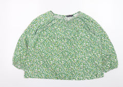 Marks and Spencer Women Green Floral Cotton Tunic Blouse Size 16