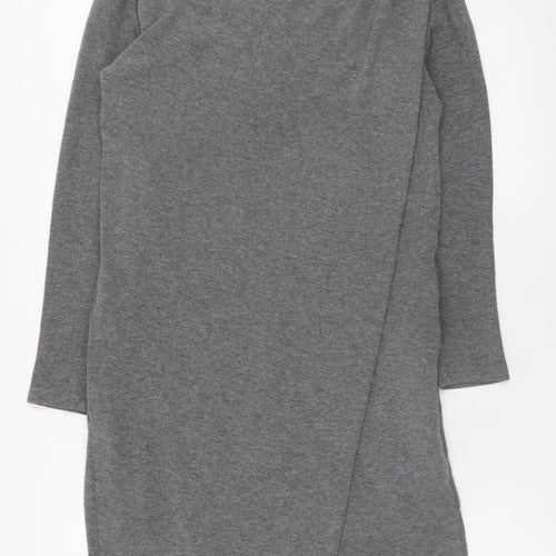 COS Women Grey Jersey Shift Dress XS Long Sleeve High Neck