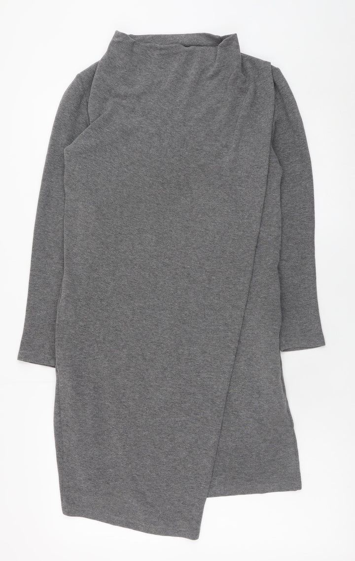COS Women Grey Jersey Shift Dress XS Long Sleeve High Neck