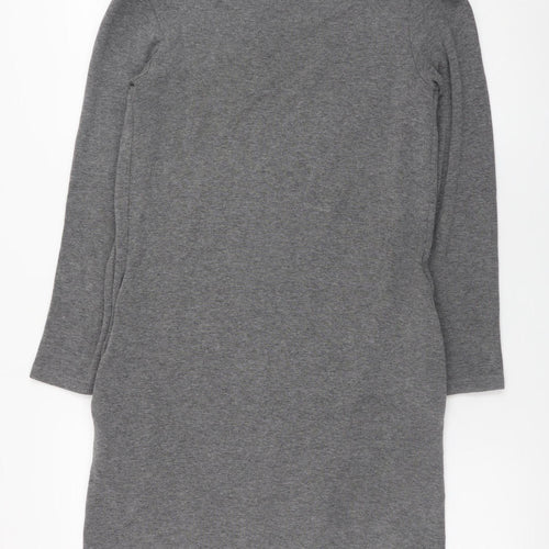 COS Women Grey Jersey Shift Dress XS Long Sleeve High Neck