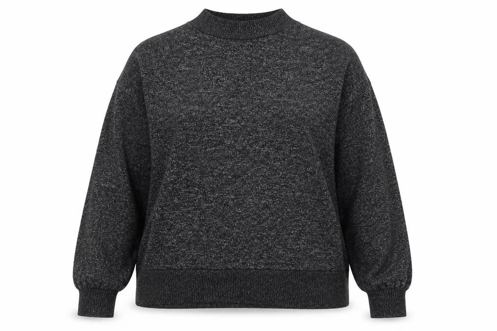 Front view of Marks & Spencer women’s grey, size UK 14, relaxed knit long sleeve top