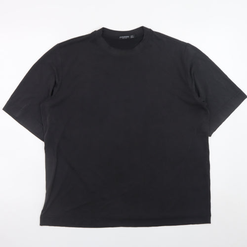 Stradivarius Men's Black Short Sleeve Regular Fit Viscose T-Shirt Size S