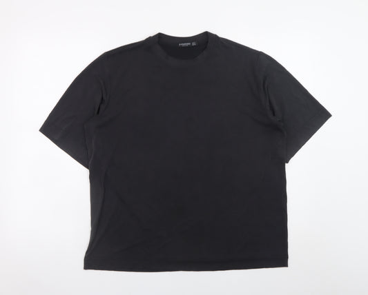 Stradivarius Men's Black Short Sleeve Regular Fit Viscose T-Shirt Size S