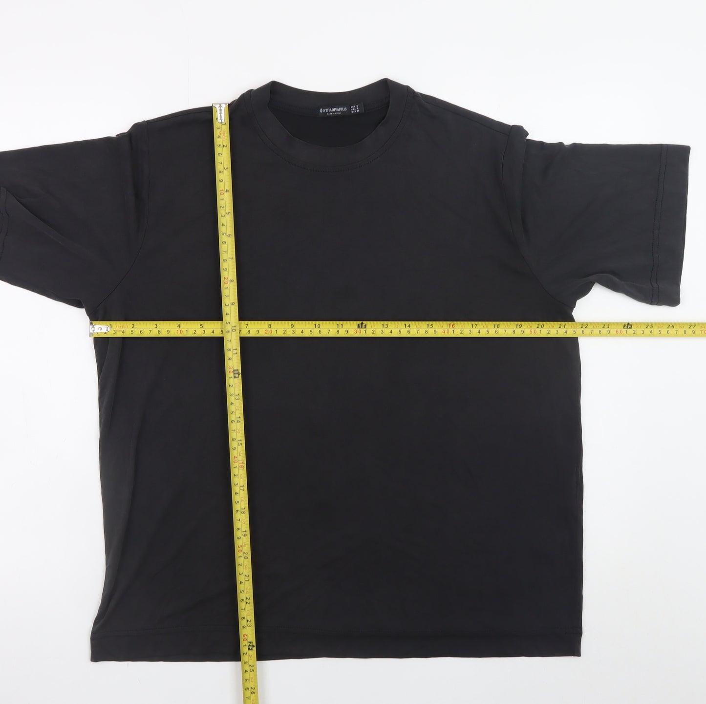 Stradivarius Men's Black Short Sleeve Regular Fit Viscose T-Shirt Size S