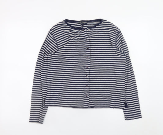 Monsoon Women's Blue Striped Cotton Crew Neck Cardigan Size S