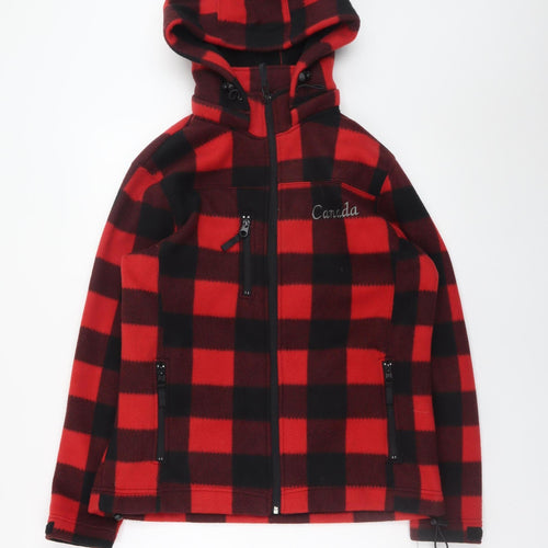 Souvenirs Northern Men's Red Black Check Hooded Fleece Jacket Size M