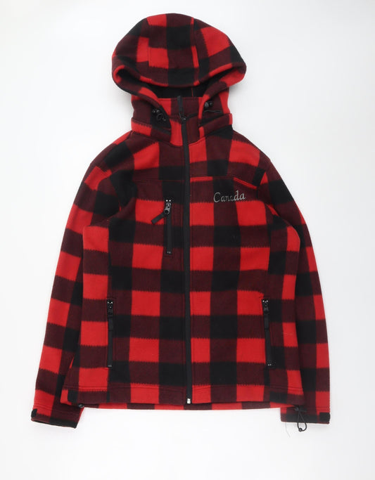 Souvenirs Northern Men's Red Black Check Hooded Fleece Jacket Size M