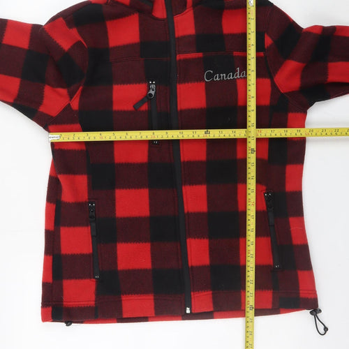 Souvenirs Northern Men's Red Black Check Hooded Fleece Jacket Size M