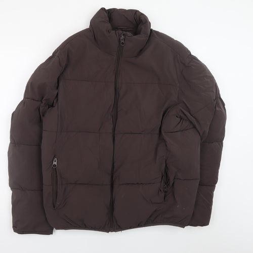 ZARA Men Brown L Puffer Jacket Polyester Full Zip Winter Lined