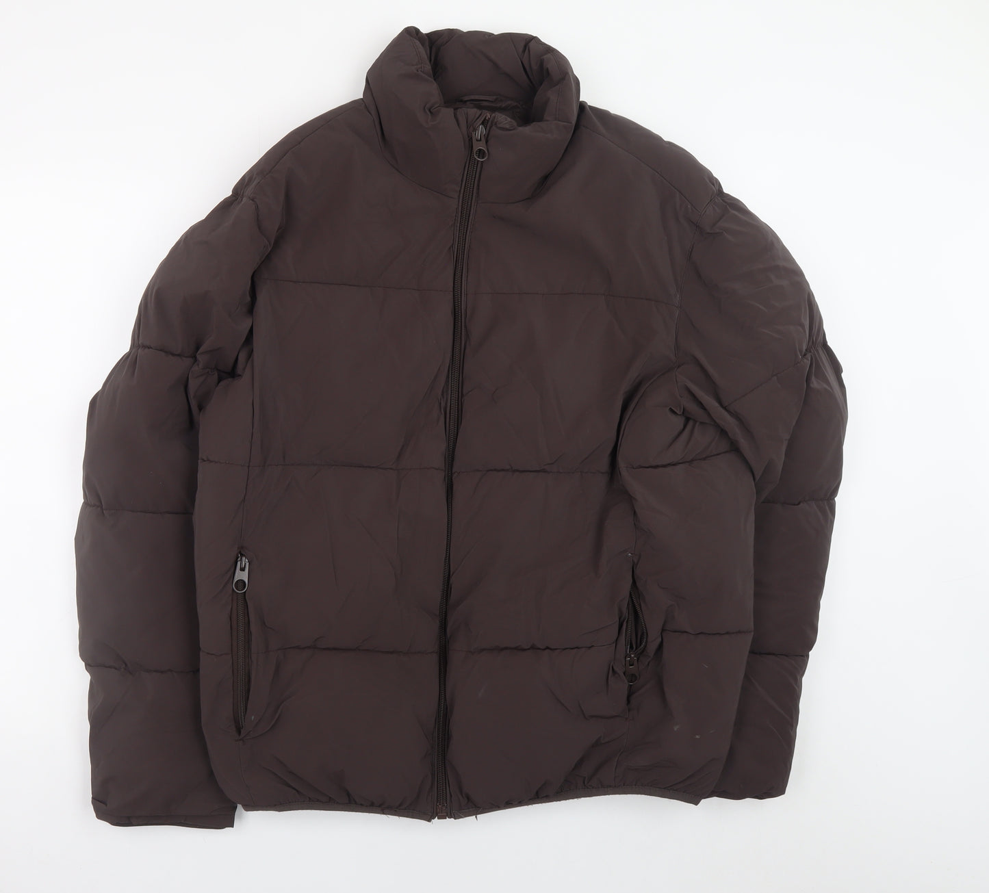 ZARA Men Brown L Puffer Jacket Polyester Full Zip Winter Lined