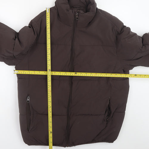 ZARA Men Brown L Puffer Jacket Polyester Full Zip Winter Lined