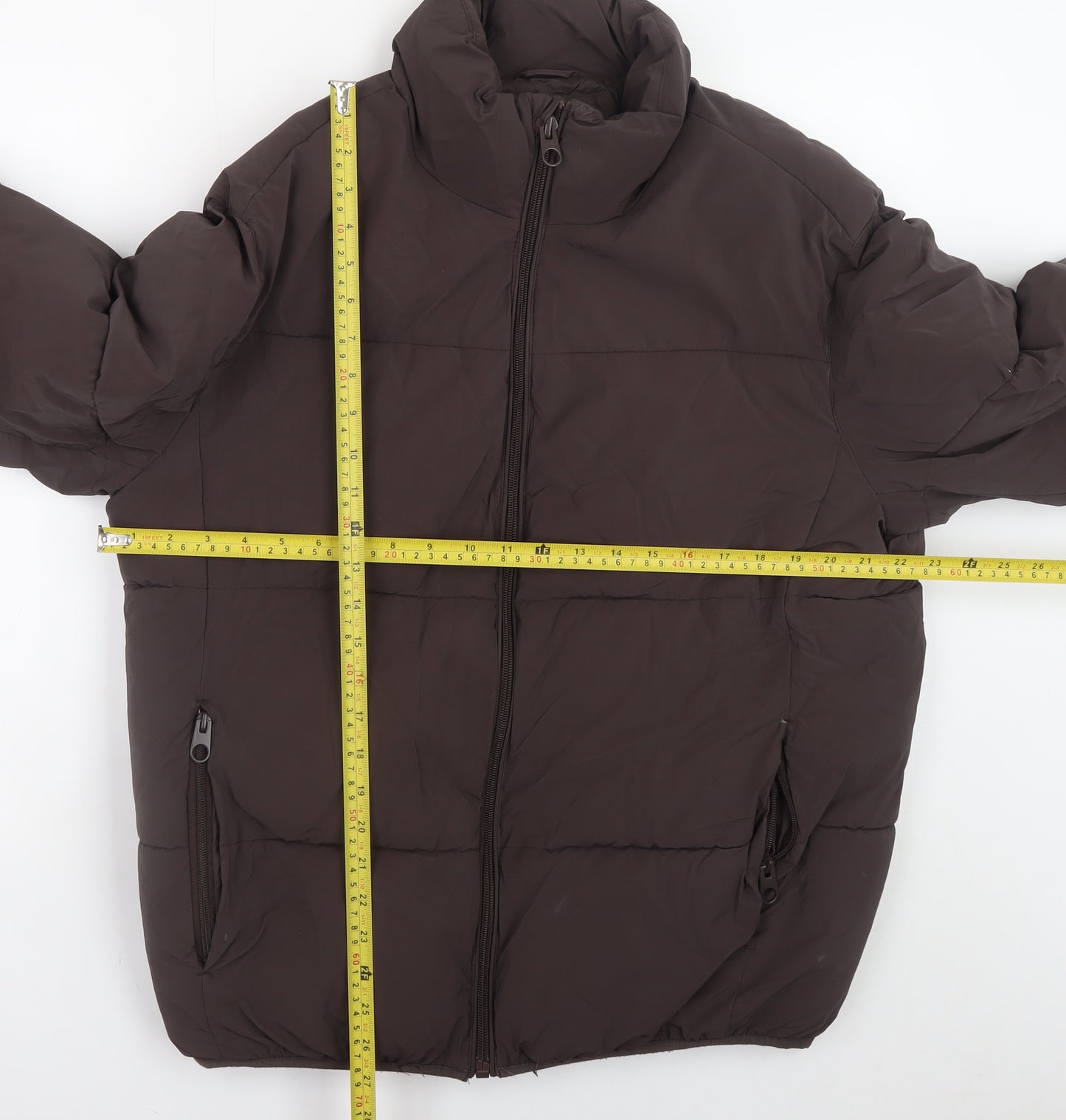 ZARA Men Brown L Puffer Jacket Polyester Full Zip Winter Lined