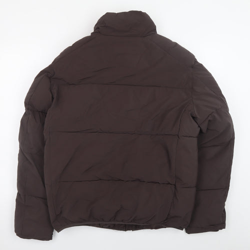 ZARA Men Brown L Puffer Jacket Polyester Full Zip Winter Lined
