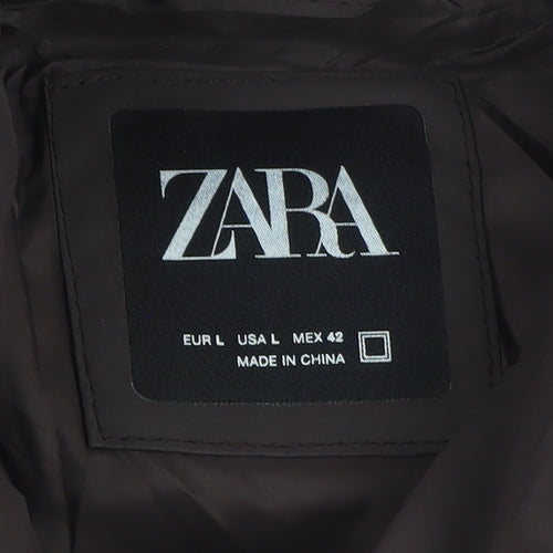 ZARA Men Brown L Puffer Jacket Polyester Full Zip Winter Lined