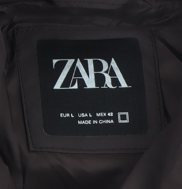 ZARA Men Brown L Puffer Jacket Polyester Full Zip Winter Lined