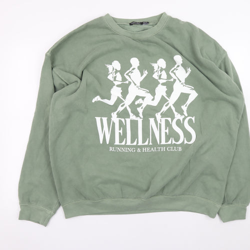 Nasty Gal Women’s Green Wellness Graphic Pullover Sweatshirt UK 24/26