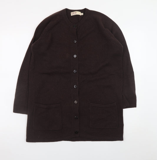 EWM Women Brown Wool Cardigan UK 14 Crew Neck Long Sleeve Knitwear