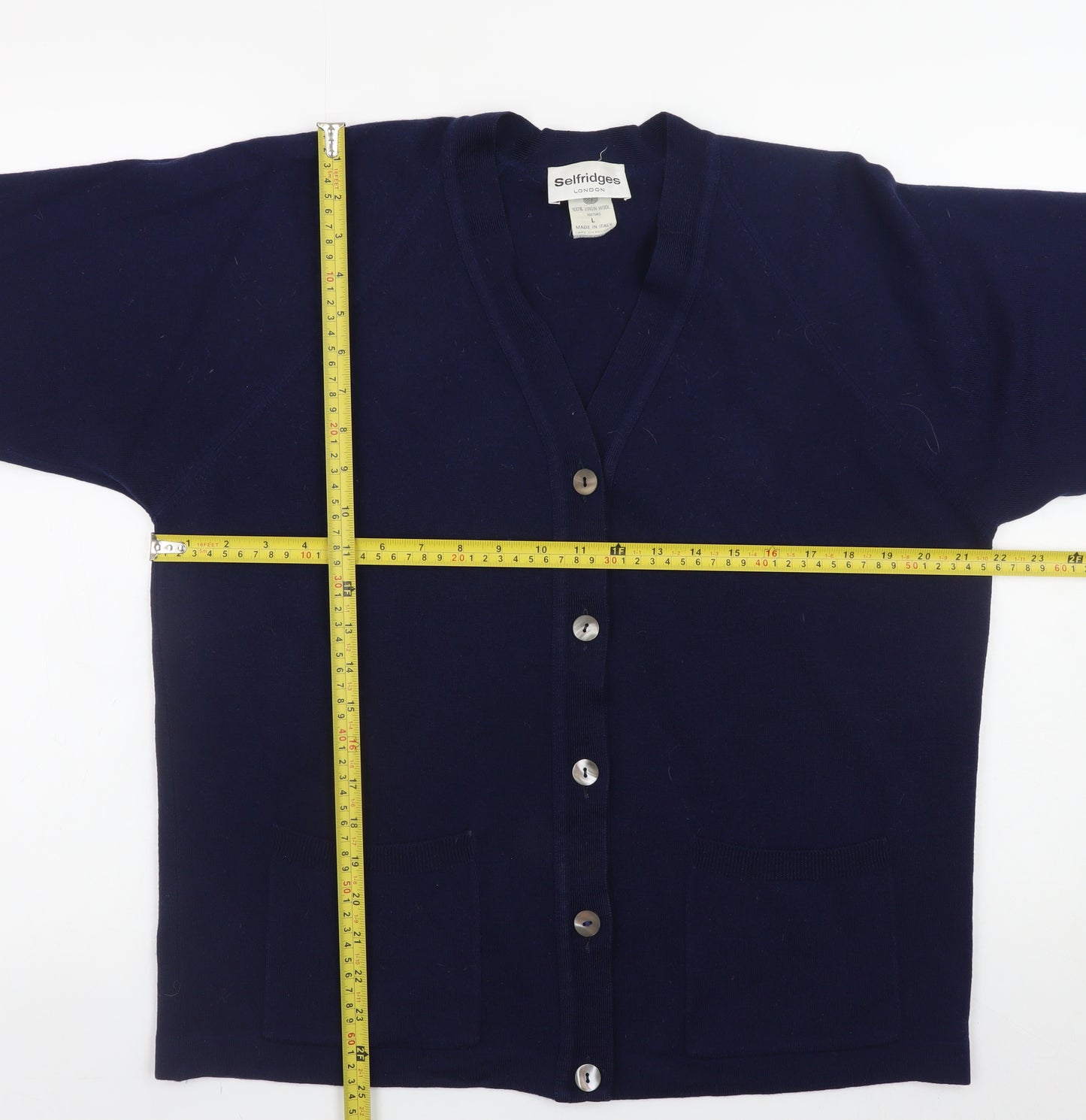 Selfridges Womens Blue Wool V-Neck Cardigan Size L