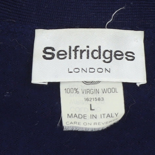 Selfridges Womens Blue Wool V-Neck Cardigan Size L