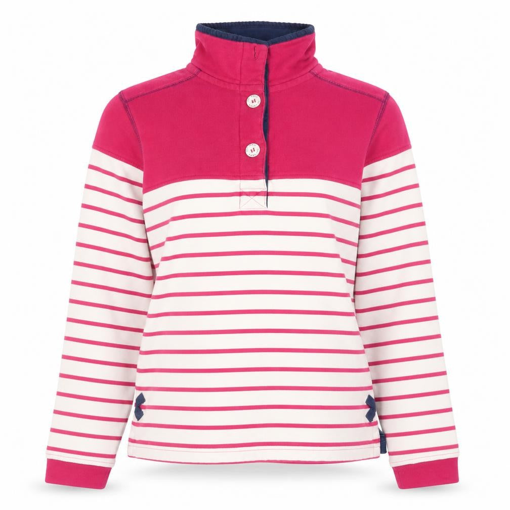 Lazy Jacks Womens Pink Stripe Henley Sweatshirt XS Cotton Nautical