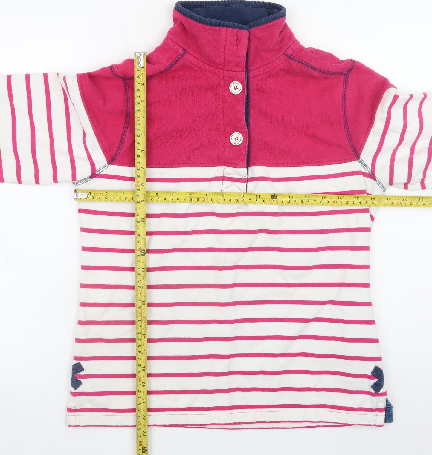 Lazy Jacks Womens Pink Stripe Henley Sweatshirt XS Cotton Nautical