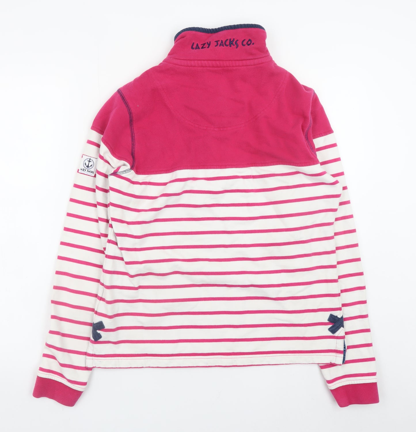 Lazy Jacks Womens Pink Stripe Henley Sweatshirt XS Cotton Nautical