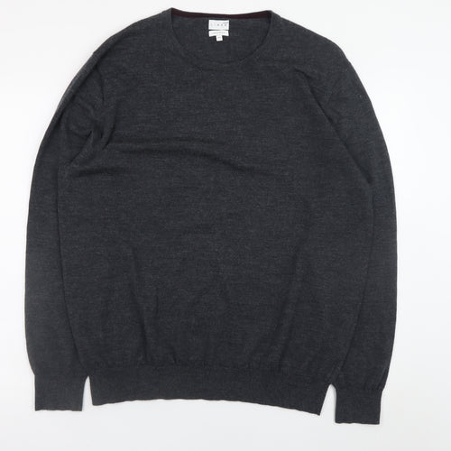 Linea Men’s Grey Luxury Merino Wool Crew Neck Jumper XXL