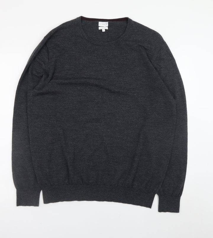 Linea Men’s Grey Luxury Merino Wool Crew Neck Jumper XXL