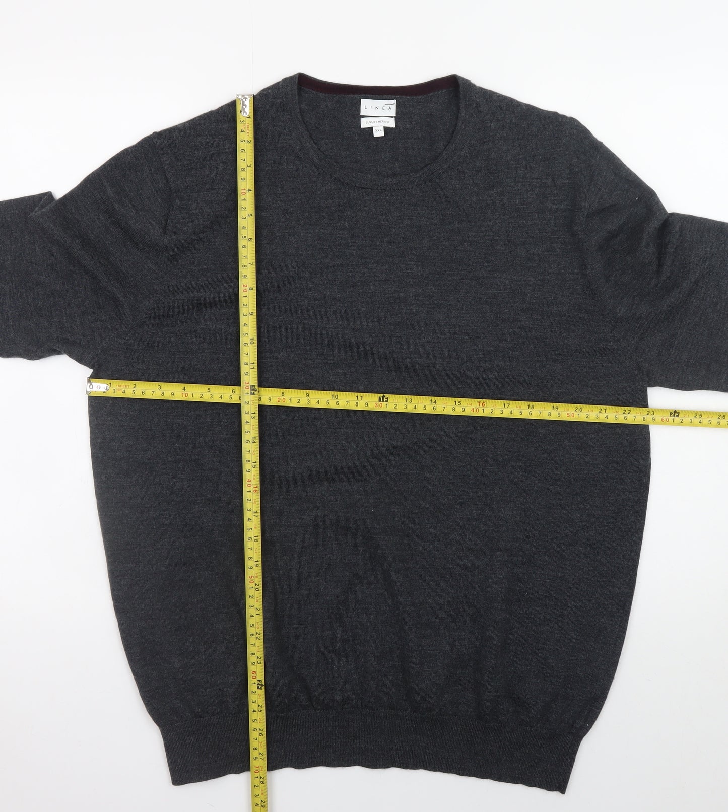 Linea Men’s Grey Luxury Merino Wool Crew Neck Jumper XXL