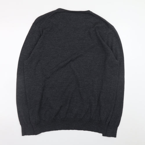 Linea Men’s Grey Luxury Merino Wool Crew Neck Jumper XXL