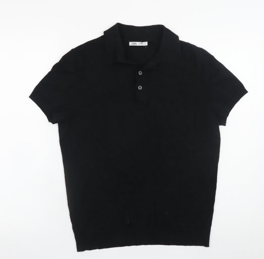 Zara Men's Black Short Sleeve Polo Shirt Size S Classic Fit