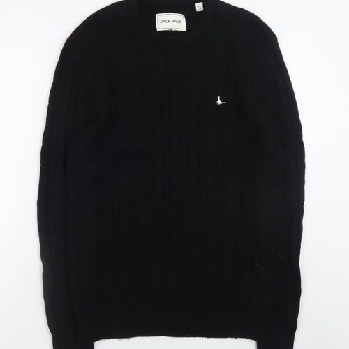 Jack Wills Men's Black Cable-Knit Crew Neck Wool Jumper Size M