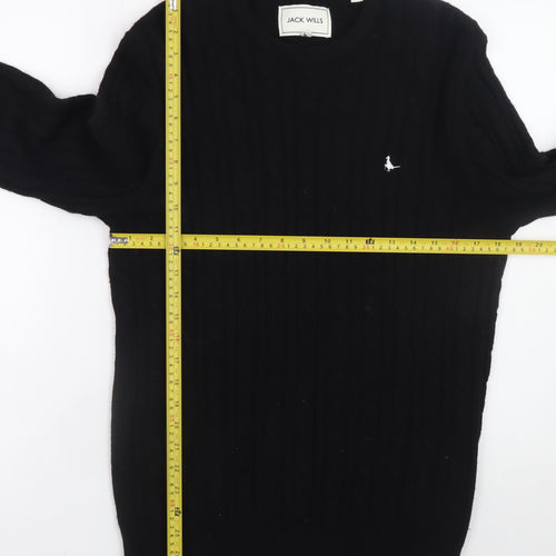 Jack Wills Men's Black Cable-Knit Crew Neck Wool Jumper Size M