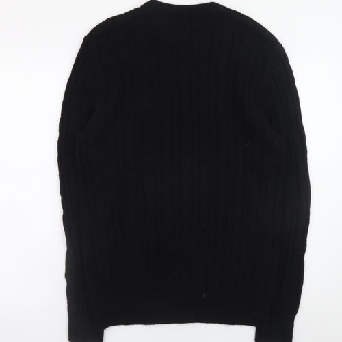 Jack Wills Men's Black Cable-Knit Crew Neck Wool Jumper Size M
