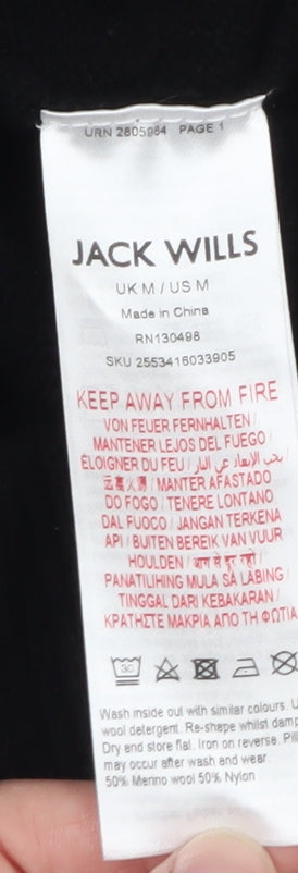 Jack Wills Men's Black Cable-Knit Crew Neck Wool Jumper Size M