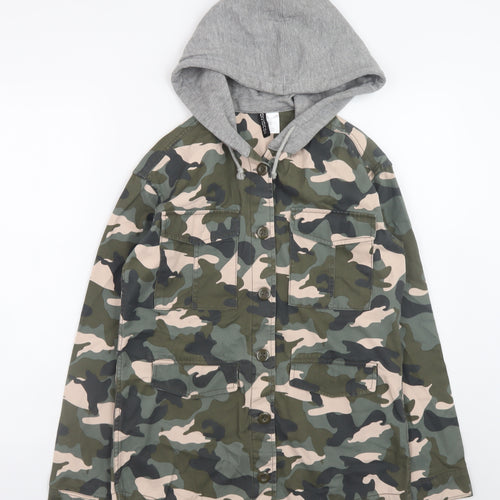 H&M Divided Women's Green Camouflage Hooded Military Jacket Size 4
