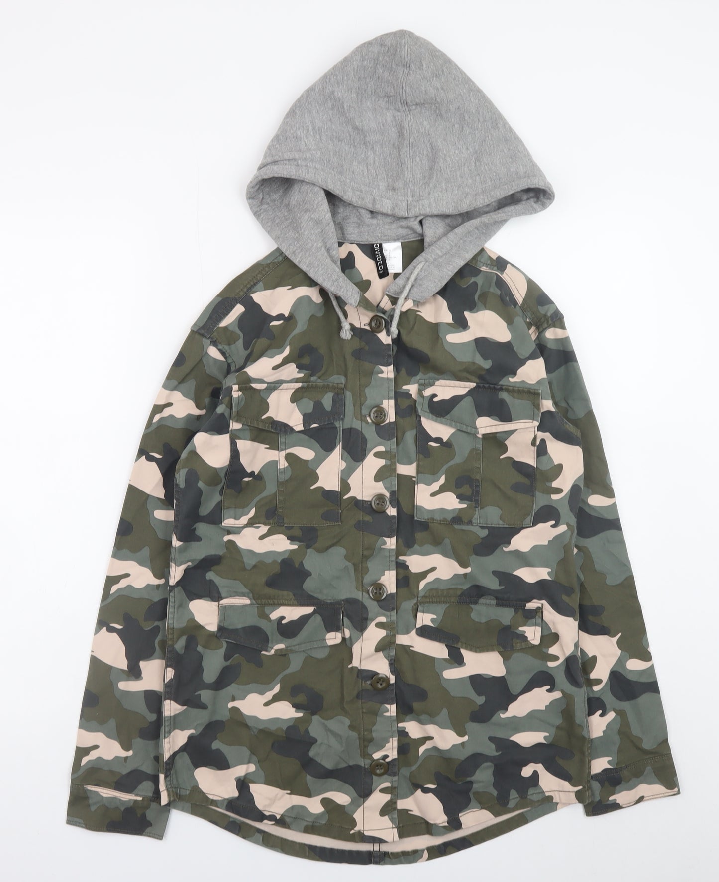 H&M Divided Women's Green Camouflage Hooded Military Jacket Size 4