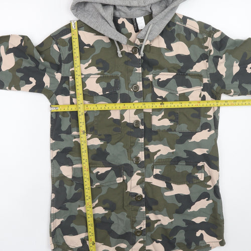 H&M Divided Women's Green Camouflage Hooded Military Jacket Size 4
