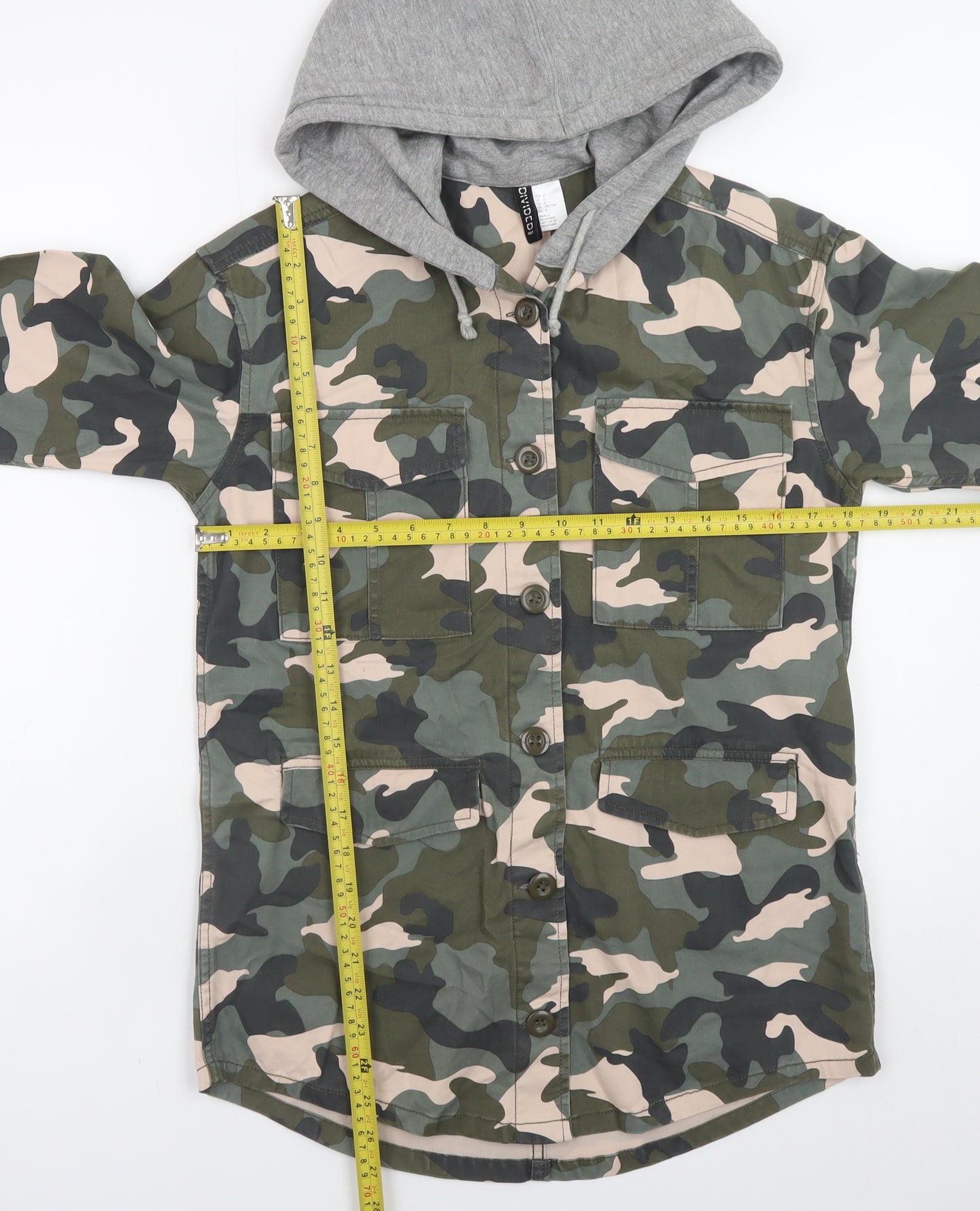 H&M Divided Women's Green Camouflage Hooded Military Jacket Size 4