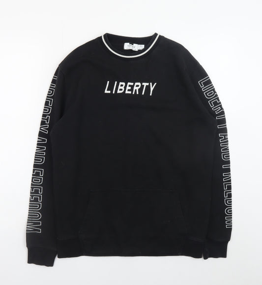 Topman Men's Black XS Crew Neck Graphic Pullover Sweatshirt